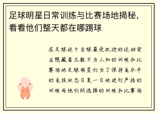 足球明星日常训练与比赛场地揭秘，看看他们整天都在哪踢球